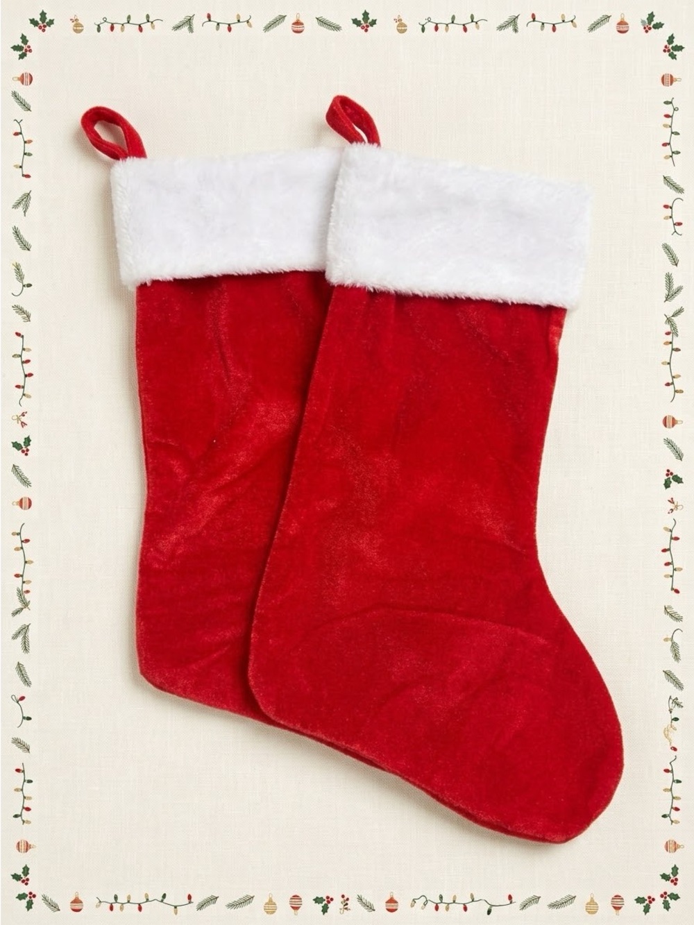 Holiday Red Velvet Stockings with White Faux Fur Cuff - Home Accents